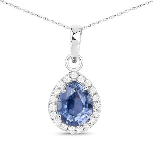 1.85 Carat Genuine Grayish Purple Sapphire and White Diamond 14K White Gold Pendant by Bids.com