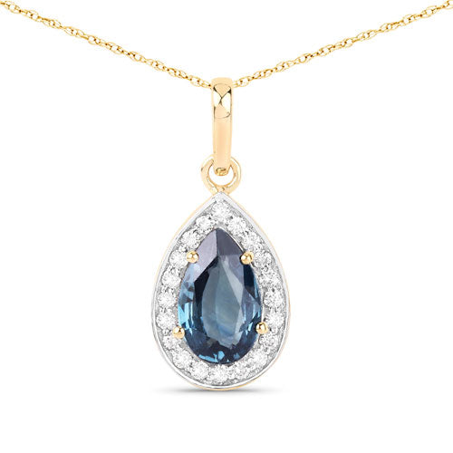 1.53 Carat Genuine Greenish Blue Sapphire and White Diamond 14K Yellow Gold Pendant by Bids.com