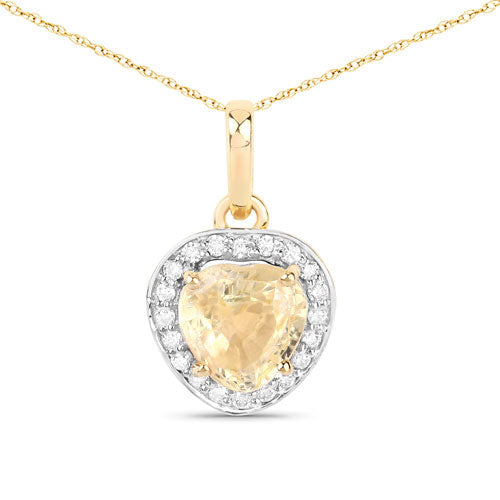1.52 Carat Genuine Yellow Sapphire and White Diamond 14K Yellow Gold Pendant by Bids.com
