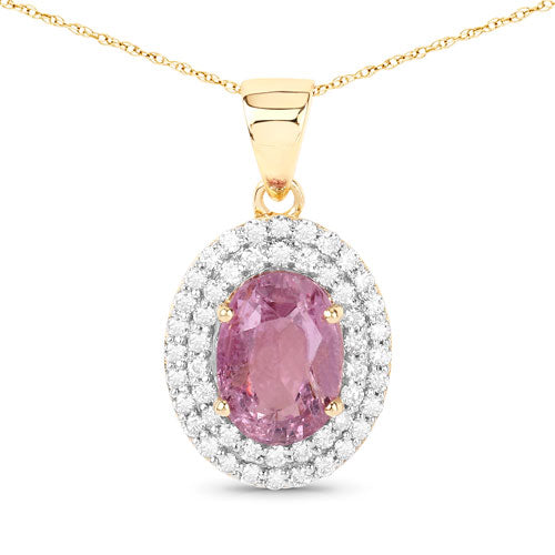 2.53 Carat Genuine Pink Sapphire and White Diamond 14K Yellow Gold Pendant by Bids.com