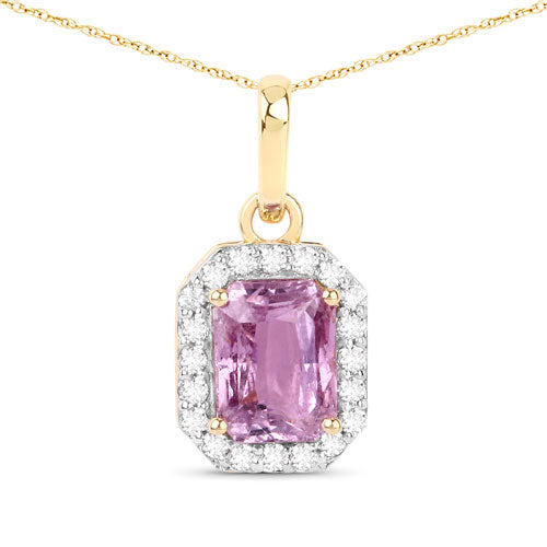 1.65 Carat Genuine Pink Sapphire and White Diamond 14K Yellow Gold Pendant by Bids.com
