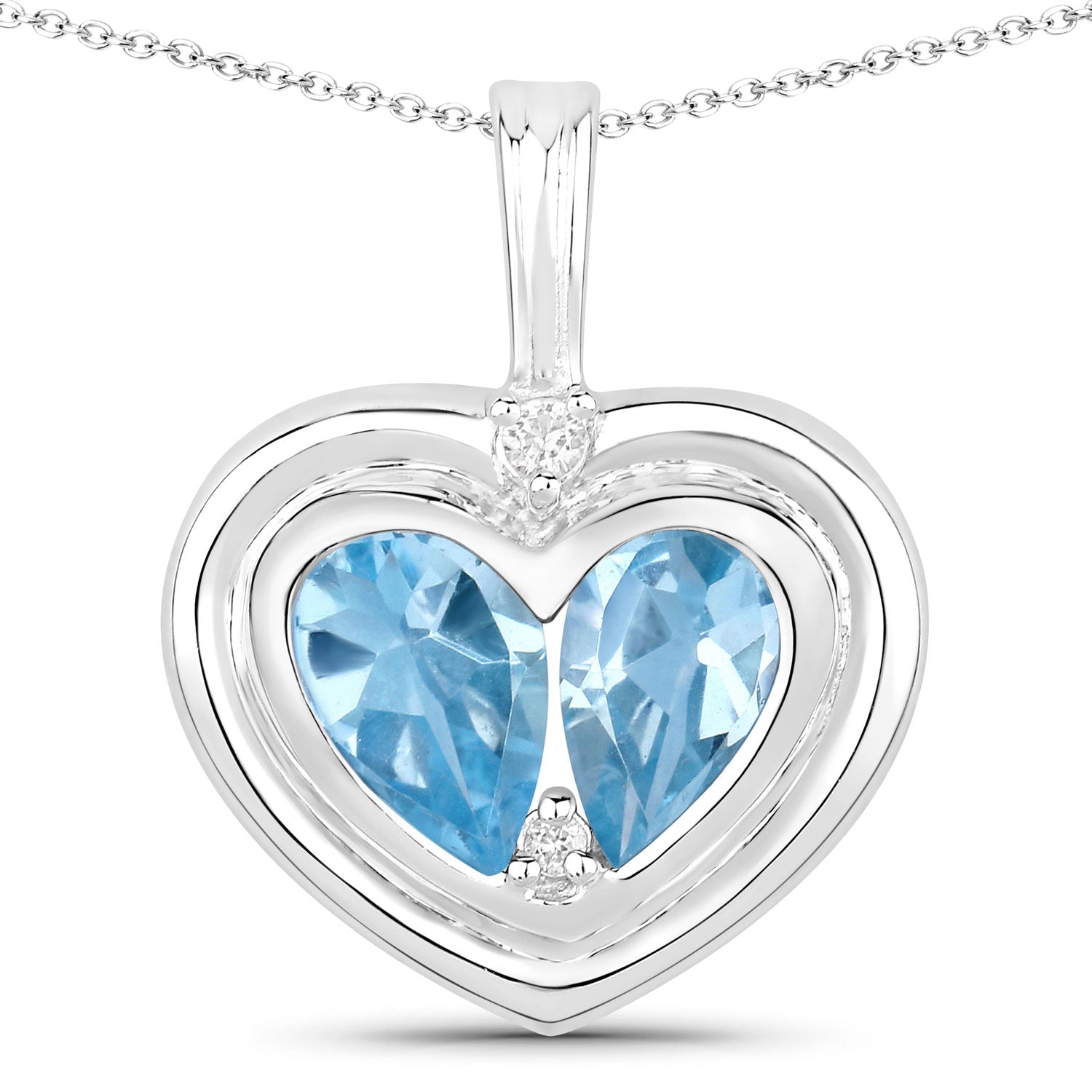 2.66 Carat Genuine Blue Topaz and White Topaz .925 Sterling Silver Pendant  DestGlow