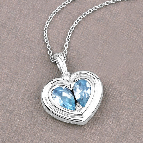 2.66 Carat Genuine Blue Topaz and White Topaz .925 Sterling Silver Pendant  DestGlow