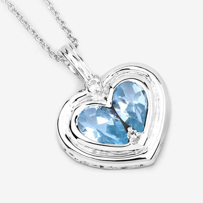 2.66 Carat Genuine Blue Topaz and White Topaz .925 Sterling Silver Pendant  DestGlow