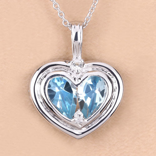 2.66 Carat Genuine Blue Topaz and White Topaz .925 Sterling Silver Pendant  DestGlow