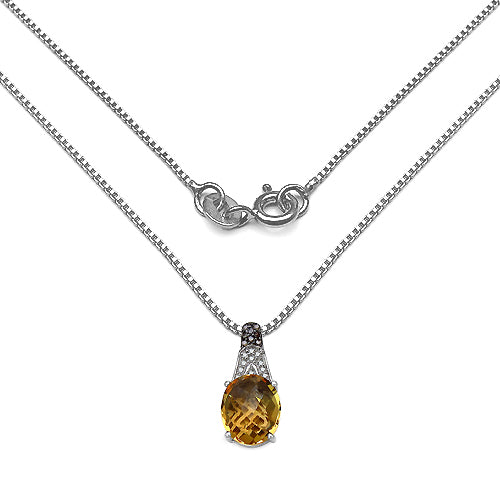 4.50 Carat Genuine Citrine, Champagne Diamond &amp; White Diamond .925 Sterling Silver Pendant by Bids.com