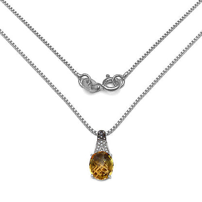 4.50 Carat Genuine Citrine, Champagne Diamond &amp; White Diamond .925 Sterling Silver Pendant by Bids.com