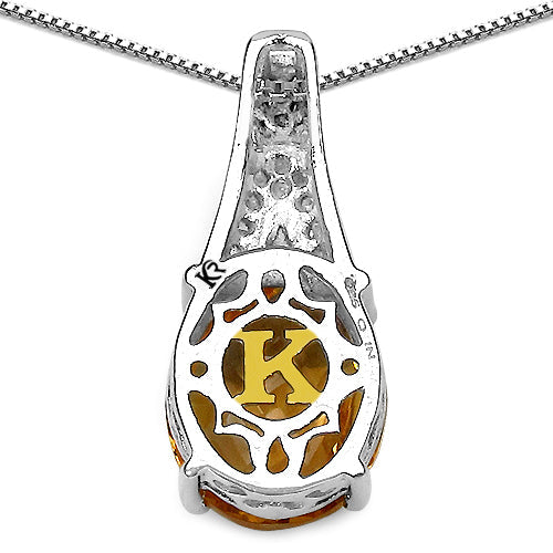 4.50 Carat Genuine Citrine, Champagne Diamond &amp; White Diamond .925 Sterling Silver Pendant by Bids.com