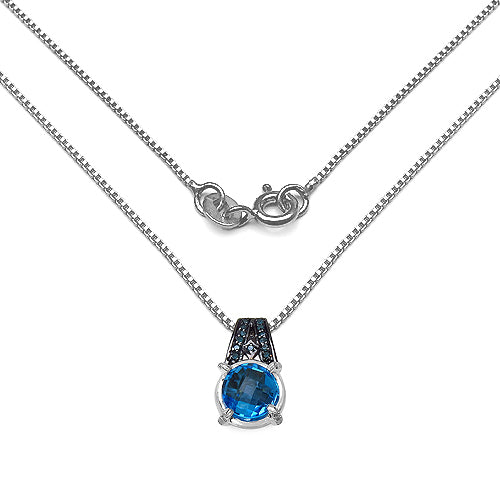 4.94 Carat Genuine Swiss Blue Topaz, Blue Diamond &amp; White Diamond .925 Sterling Silver Pendant by Bids.com