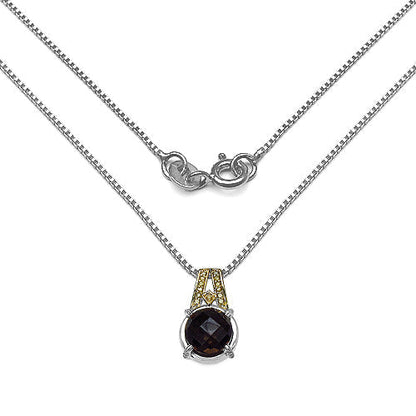 3.16 Carat Genuine Smoky Quartz, Yellow Diamond &amp; White Diamond .925 Sterling Silver Pendant 
