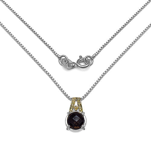 3.16 Carat Genuine Smoky Quartz, Yellow Diamond &amp; White Diamond .925 Sterling Silver Pendant by Bids.com
