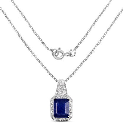 4.72 Carat Glass Filled Sapphire and White Topaz .925 Sterling Silver Pendant  DestGlow