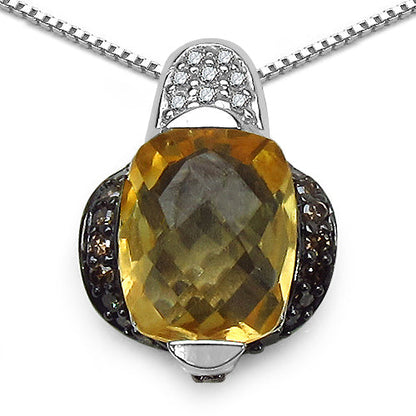 2.91 Carat Genuine Citrine, Champagne Diamond &amp; White Diamond .925 Sterling Silver Pendant by Bids.com