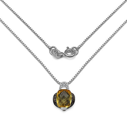 2.91 Carat Genuine Citrine, Champagne Diamond &amp; White Diamond .925 Sterling Silver Pendant by Bids.com