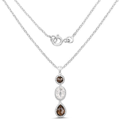 12.14 Carat Genuine Crystal Quartz &amp; Smoky Quartz .925 Sterling Silver Pendant  DestGlow