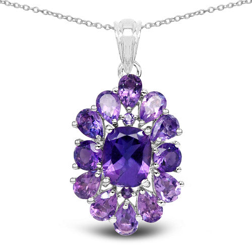 7.24 Carat Genuine Amethyst .925 Sterling Silver Pendant  DestGlow