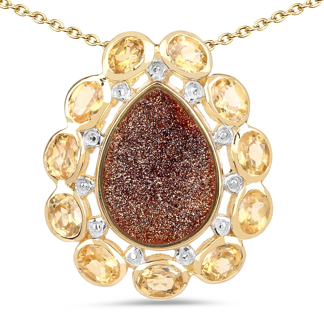 14K Yellow Gold Plated 5.14 Carat Genuine Red Droozi and Citrine .925 Sterling Silver Pendant by Avera Group
