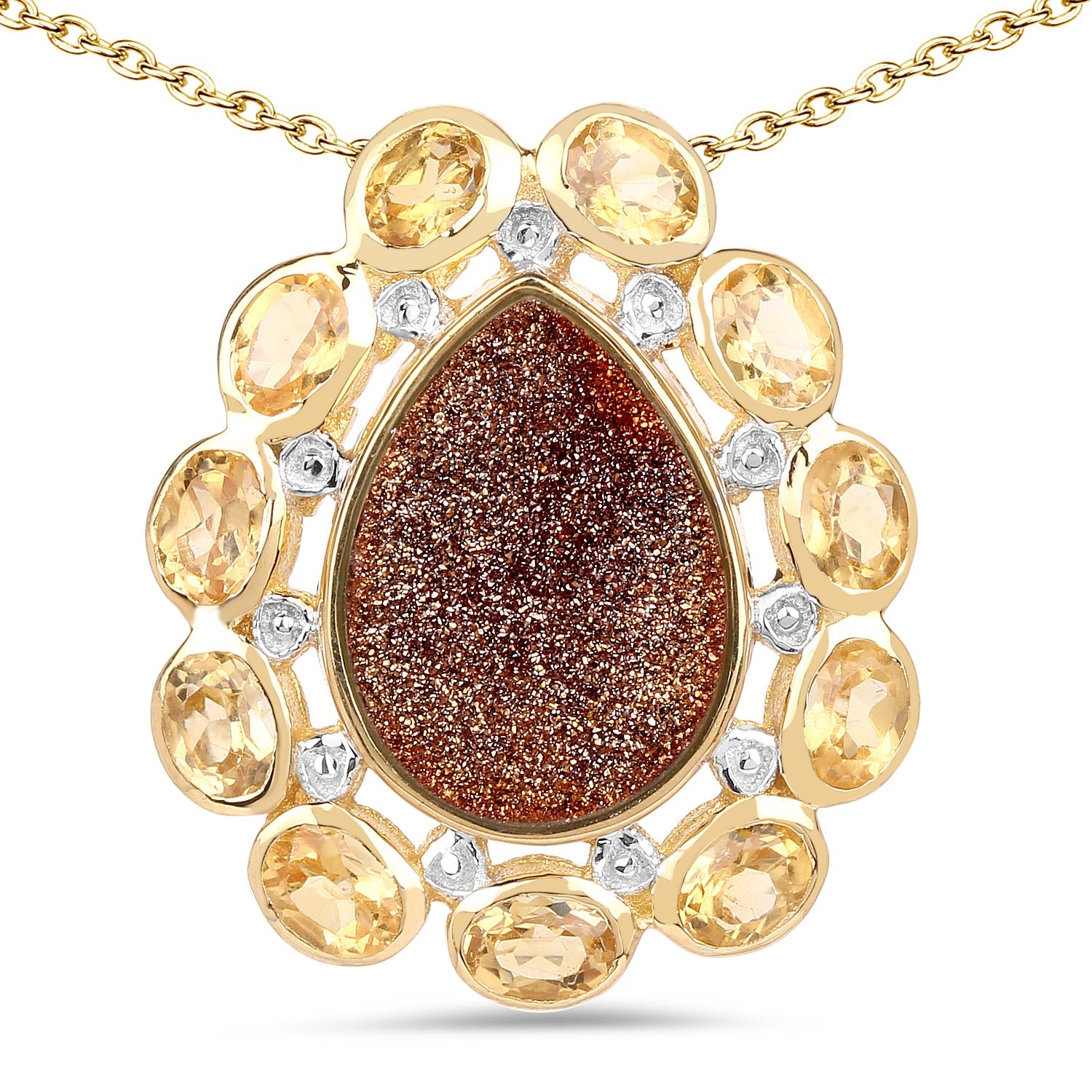 14K Yellow Gold Plated 5.14 Carat Genuine Red Droozi and Citrine .925 Sterling Silver Pendant by Avera Group