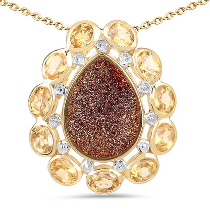 14K Yellow Gold Plated 5.14 Carat Genuine Red Droozi and Citrine .925 Sterling Silver Pendant by Avera Group