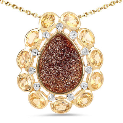 14K Yellow Gold Plated 5.14 Carat Genuine Red Droozi and Citrine .925 Sterling Silver Pendant by Bids.com