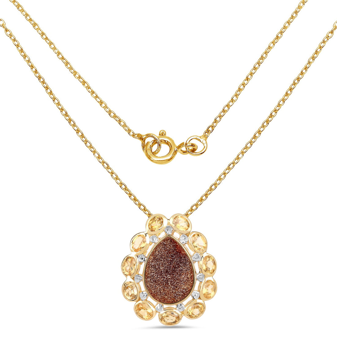14K Yellow Gold Plated 5.14 Carat Genuine Red Droozi and Citrine .925 Sterling Silver Pendant by Avera Group