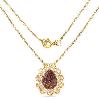 14K Yellow Gold Plated 5.14 Carat Genuine Red Droozi and Citrine .925 Sterling Silver Pendant by Avera Group