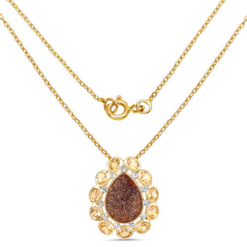 14K Yellow Gold Plated 5.14 Carat Genuine Red Droozi and Citrine .925 Sterling Silver Pendant by Bids.com