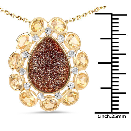 14K Yellow Gold Plated 5.14 Carat Genuine Red Droozi and Citrine .925 Sterling Silver Pendant by Bids.com