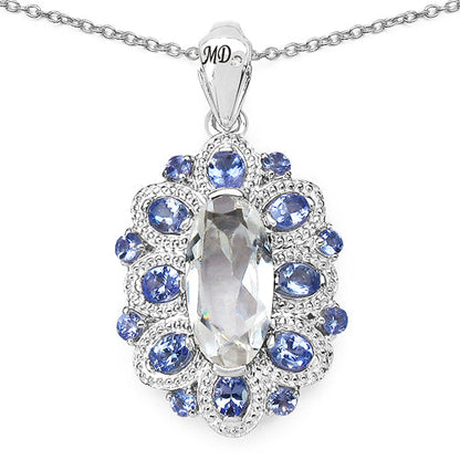 6.10 Carat Genuine Crystal Quartz, Tanzanite &amp; White Diamond .925 Sterling Silver Pendant by Bids.com