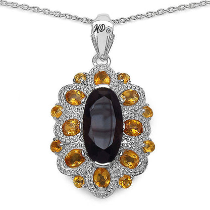 6.40 Carat Genuine Smoky Quartz, Citrine &amp; White Diamond .925 Sterling Silver Pendant by Bids.com