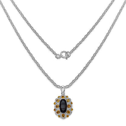 6.40 Carat Genuine Smoky Quartz, Citrine &amp; White Diamond .925 Sterling Silver Pendant by Bids.com
