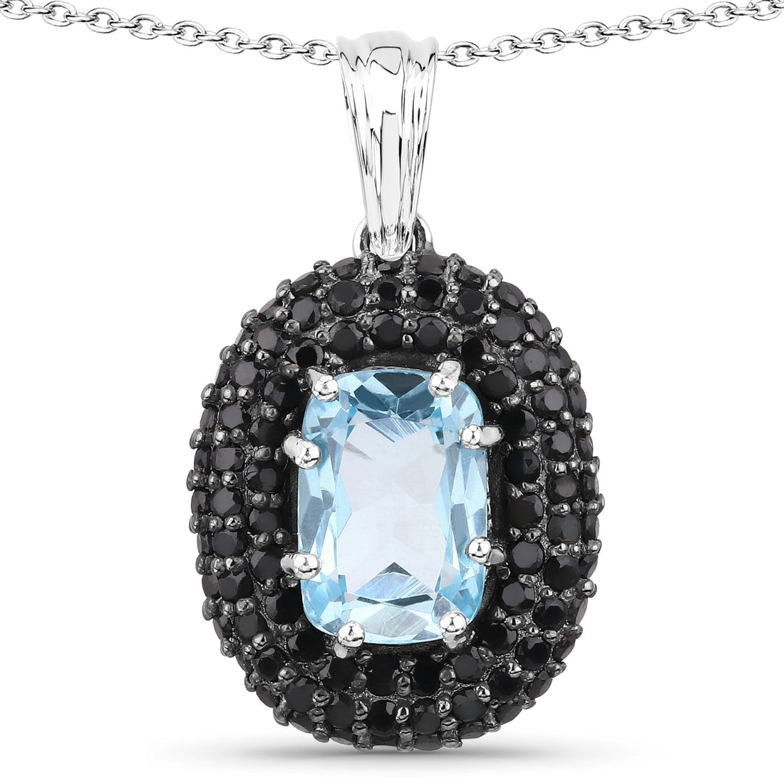 6.70 Carat Genuine Blue Topaz and Black Spinel .925 Sterling Silver Pendant 