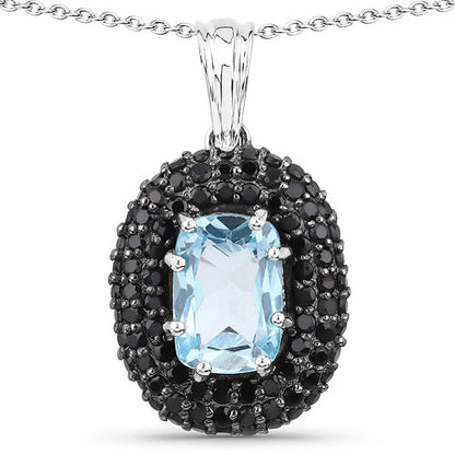 6.70 Carat Genuine Blue Topaz and Black Spinel .925 Sterling Silver Pendant by Bids.com