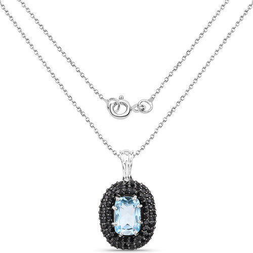 6.70 Carat Genuine Blue Topaz and Black Spinel .925 Sterling Silver Pendant by Bids.com