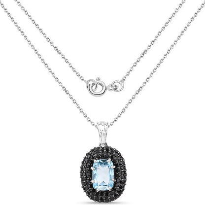 6.70 Carat Genuine Blue Topaz and Black Spinel .925 Sterling Silver Pendant by Bids.com