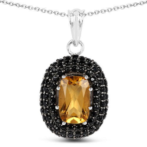 5.85 Carat Genuine Citrine and Black Spinel .925 Sterling Silver Pendant by Bids.com