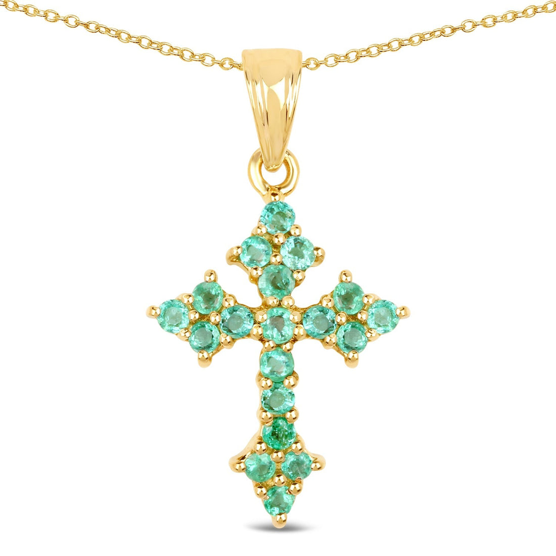 14K Yellow Gold Plated 1.05 Carat Genuine Zambian Emerald .925 Sterling Silver Pendant 