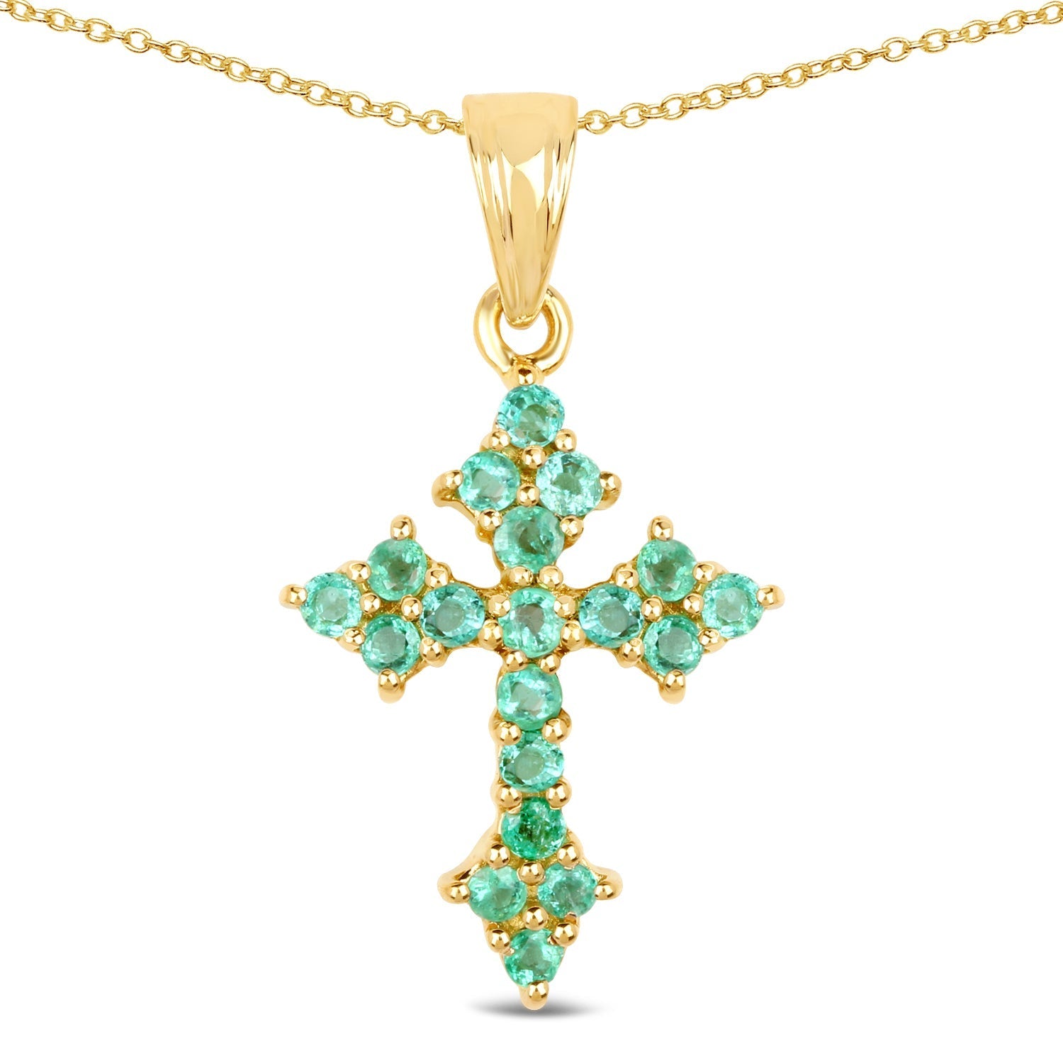 14K Yellow Gold Plated 1.05 Carat Genuine Zambian Emerald .925 Sterling Silver Pendant 
