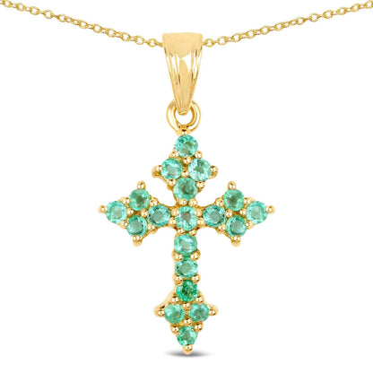 14K Yellow Gold Plated 1.05 Carat Genuine Zambian Emerald .925 Sterling Silver Pendant 