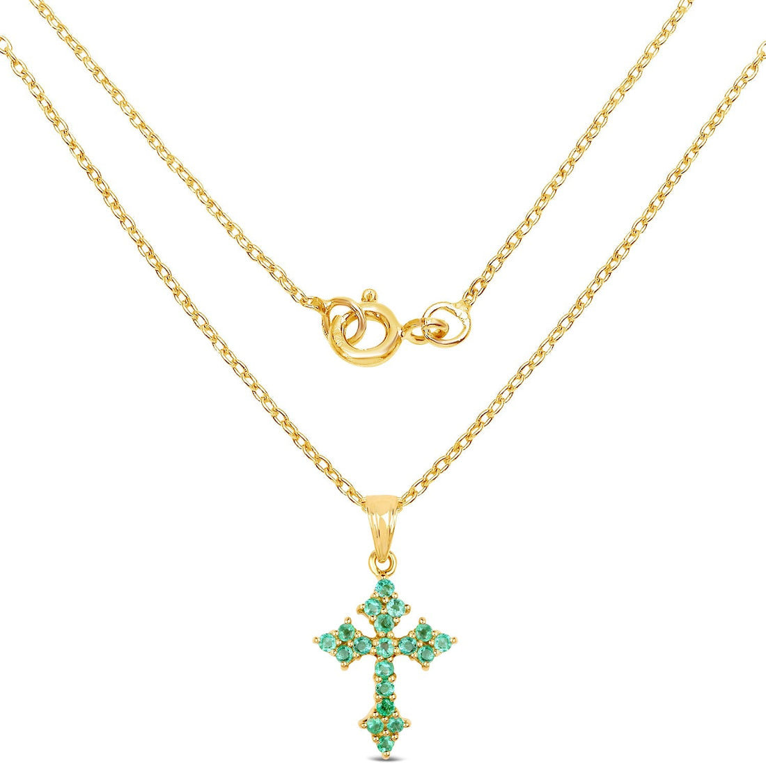 14K Yellow Gold Plated 1.05 Carat Genuine Zambian Emerald .925 Sterling Silver Pendant 