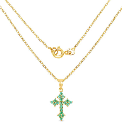 14K Yellow Gold Plated 1.05 Carat Genuine Zambian Emerald .925 Sterling Silver Pendant 