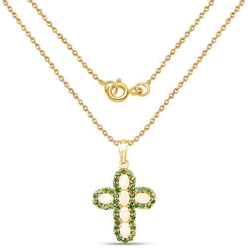 14K Yellow Gold Plated 3.11 Carat Genuine Ethiopian Opal and Chrome Diopside .925 Sterling Silver Pendant by Bids.com