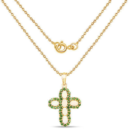 14K Yellow Gold Plated 3.11 Carat Genuine Ethiopian Opal and Chrome Diopside .925 Sterling Silver Pendant by Bids.com