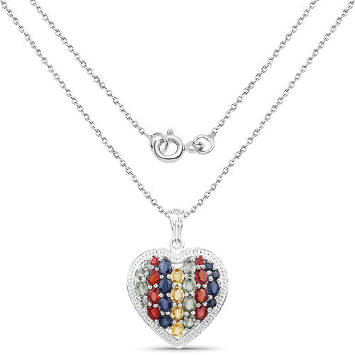 4.40 Carat Genuine Multi Stones .925 Sterling Silver Pendant 