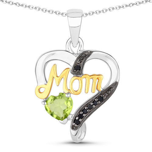 0.49 Carat Genuine Peridot and Black Spinel .925 Sterling Silver Pendant by Bids.com