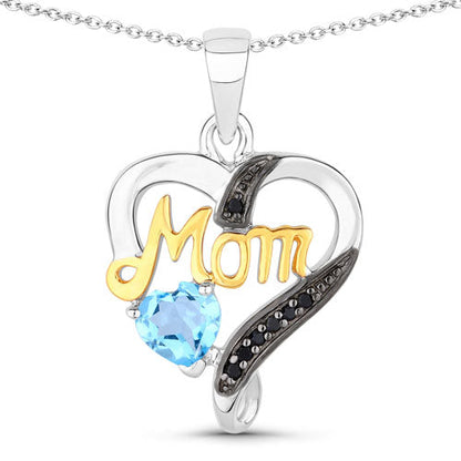 0.57 Carat Genuine Swiss Blue Topaz and Black Spinel .925 Sterling Silver Pendant by Bids.com