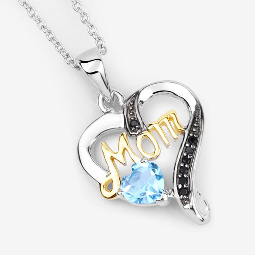 0.57 Carat Genuine Swiss Blue Topaz and Black Spinel .925 Sterling Silver Pendant by Bids.com