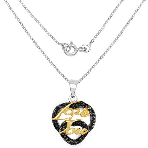 Two Tone Plated 0.18 Carat Genuine Black Spinel .925 Sterling Silver Pendant  DestGlow