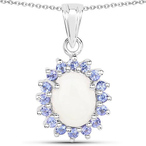 2.26 Carat Genuine Opal and Tanzanite .925 Sterling Silver Pendant  DestGlow
