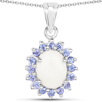 2.26 Carat Genuine Opal and Tanzanite .925 Sterling Silver Pendant  DestGlow